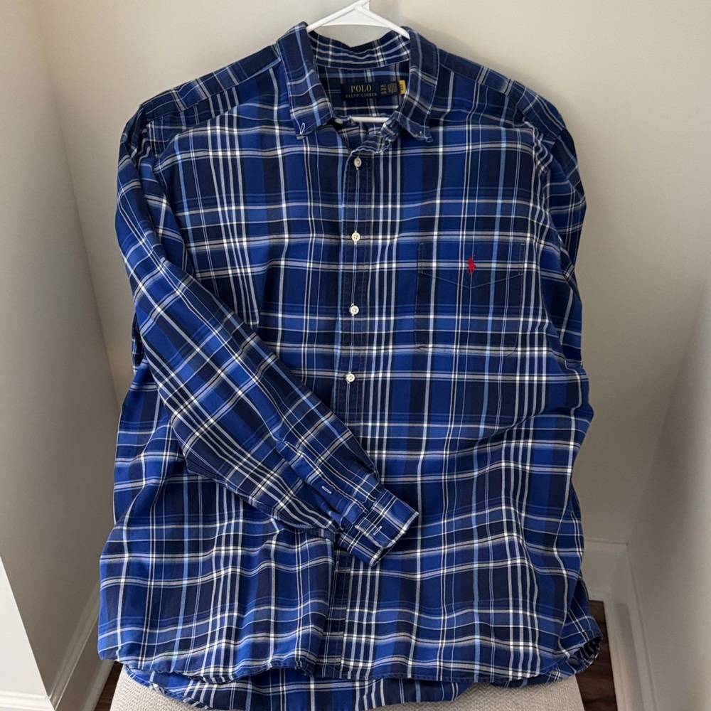Polo by Ralph Lauren Men's Navy and White Plaid Shirt big & Tall